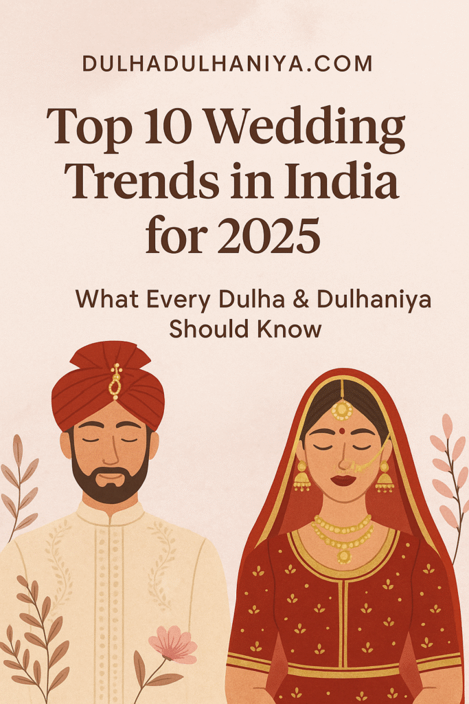 DulhaDulhaniya wedding trends 2025 banner with Indian couple illustration